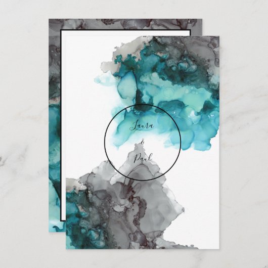 Smokey Turquoise et Grey faire-part de mariage (Devant / Derrière)