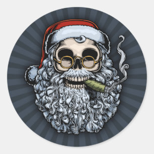 Smokin Santa Skull Ronde Sticker