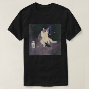 Smoking Cat Meme Sad Vibes Grappig Ontwerp T-shirt