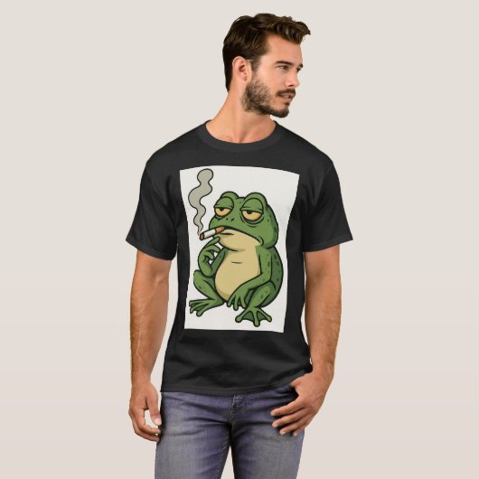 Smoking Frog Cartoon T-Shirt Funny Chill Frog Art (Devant entier)