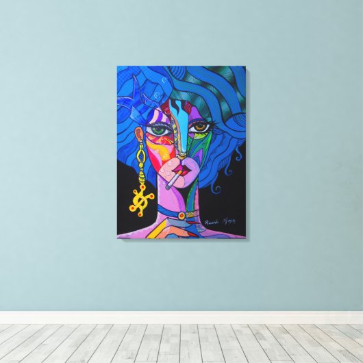 Smoking Girl Canvas Afdruk (Insitu (Houten vloer))