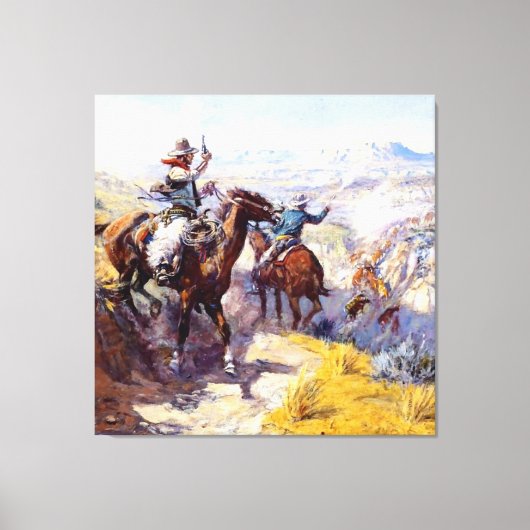 "Smoking Them Out" Westerne kunst van Charles M Ru Canvas Afdruk (Voorkant)