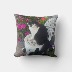 Smokingcat Maroon Donkerroze Katten en Bloemen Kussen