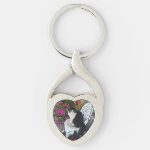 Smokingcat Maroon Donkerroze Katten en Bloemen Sleutelhanger