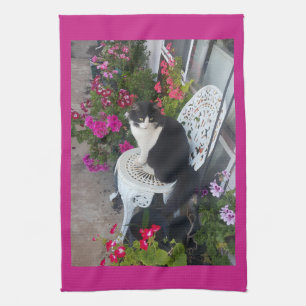 Smokingcat Maroon Donkerroze Katten en Bloemen Theedoek