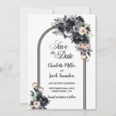 Smoky Black Floral Arch Bruiloft Save the Date (Voorkant)