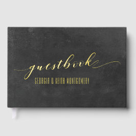 Smoky Black & Gold Elegant Wedding Gastenboek