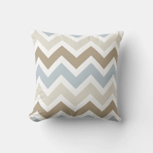 Smoky Blue Grey, Tan en Brown Chevron Pattern Kussen