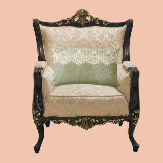 Smoky Green Faded Damask Faux Lace Kussen
