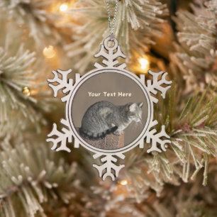 Smoky Grey Tabby Kat Tin Sneeuwvlok Ornament