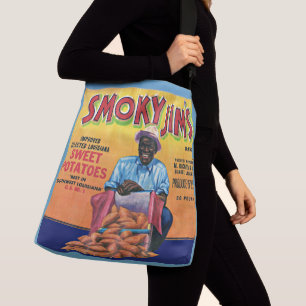 Smoky Jim's zoete aardappelkrat label uit 1940 Crossbody Tas