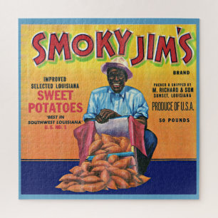 Smoky Jim's zoete aardappelkrat label uit 1940 Legpuzzel