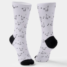 Smoky Lavender Cat Line Art Pattern Socks