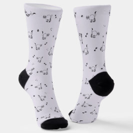 Smoky Lavender Cat Line Art Pattern Socks Sokken