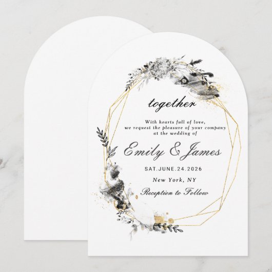 Smoky Lijst gouden chique bruiloft Kaart (Voorkant / Achterkant)