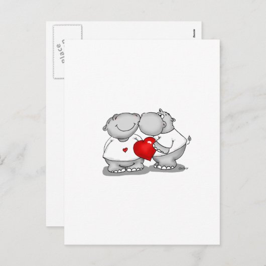 Smooch - Hippo Kiss Valentijnsdag Feestdagenkaart (Voorkant / Achterkant)