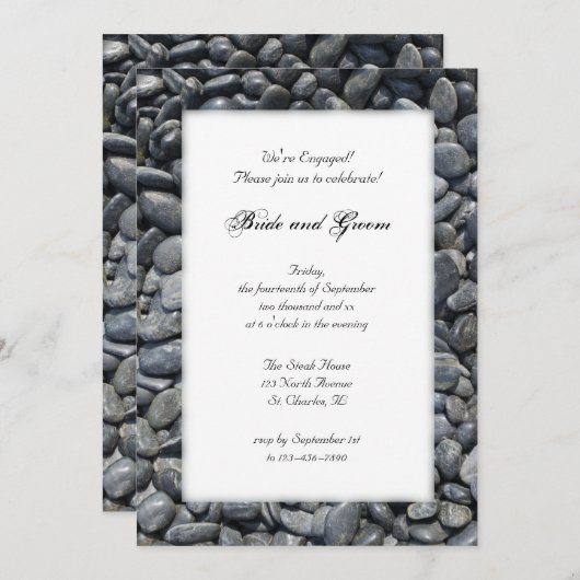 Smooth Black Pebbles Engagement Partie Invitation (Devant / Derrière)