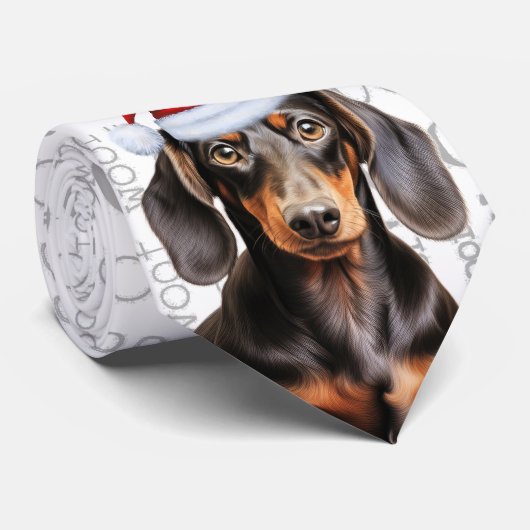 Smooth Coat Dachshund Woof Christmas Dog Lover Stropdas (Opgerold)