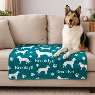 Smooth Collie Personalized Dog Blanket Deep Teal Fleece Deken