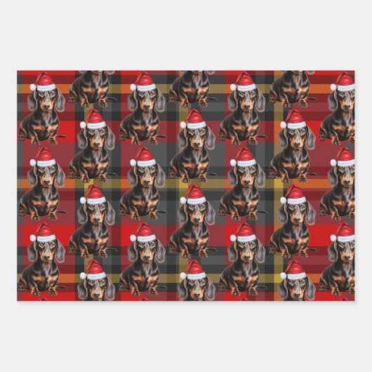 Smooth Dachshund Christmas Dog and Red Plaid Inpakpapier Vel (Voorkant 2)