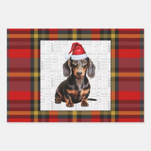 Smooth Dachshund Christmas Dog and Red Plaid Inpakpapier Vel (Voorkant)