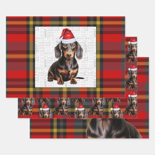 Smooth Dachshund Christmas Dog and Red Plaid Inpakpapier Vel (Set)
