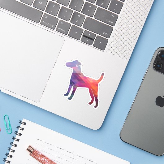 Smooth Fox Terrier Hondenras Geo Silhouette Paars Sticker (Laptop met iPhone)