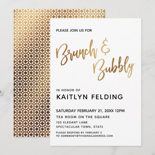Smooth Gold Ombre Brunch & Bubbly Typografie Kaart (Voorkant / Achterkant)