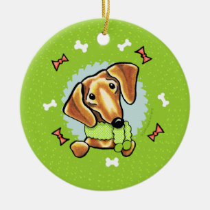 Smooth Red Dachshund-kerstmis Keramisch Ornament