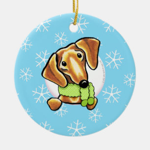 Smooth Red Dachshund laat het sneeuwen Keramisch Ornament