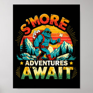 Smor-avonturen wachten grappige bigfoot-camping poster