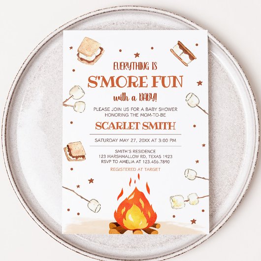 S'more Bonfire Baby shower Kaart