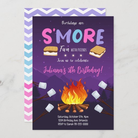 S'more Bonfire Smore Amusant Invitation Anniversai (Devant / Derrière)