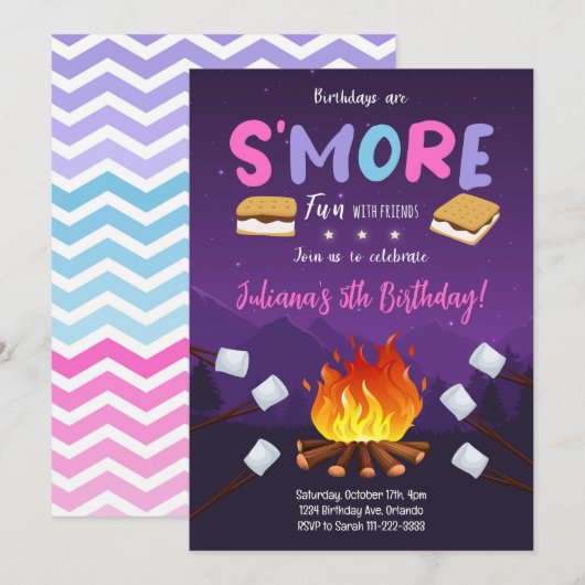 S'more Bonfire Smore Leuke Uitnodiging voor verjaa (Voorkant / Achterkant)