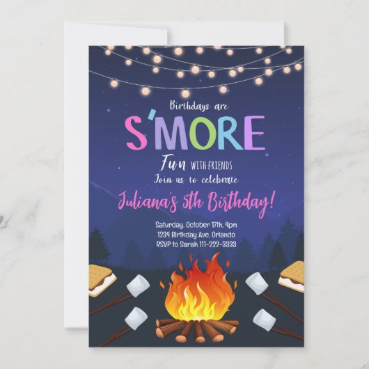 S'more Camping S'more Bonfire Invitation d'anniver (Devant)