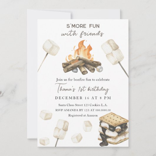 S'more Fun Campfire 1er anniversaire Invitation (Devant)