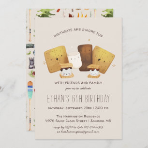 S'more Fun Camping Birthday Party Invitation Kaart