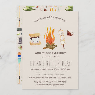 S'more Fun   Camping Birthday Party Invitation Kaart