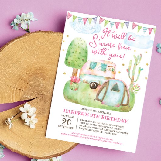 S'more Fun Camping Birthday Party Kaart