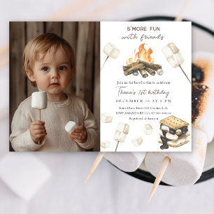 S'more Fun Kampvuur 1e verjaardag Uitnodiging