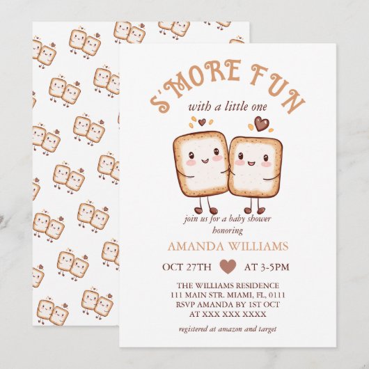 S'more Fun Kawaii Campfire Baby shower Kaart (Voorkant / Achterkant)