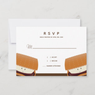 S'more Illustration Wedding White Brown RSVP Card Kaartje
