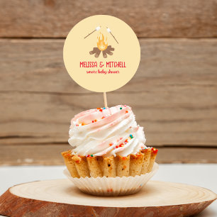 Smore kampvuur baby shower cupcake toppers ronde sticker