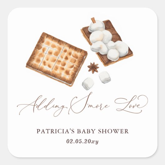 S'more Love Genderneutraal Baby shower toevoegen Vierkante Sticker (Voorkant)