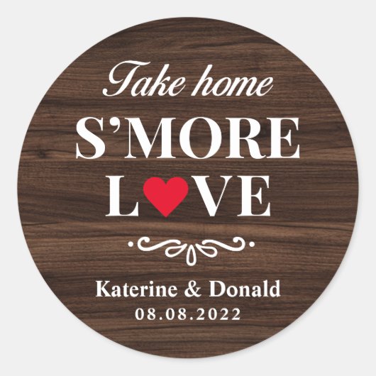 S'more Love Wedding Rustic Wood Round Sticker (Voorkant)