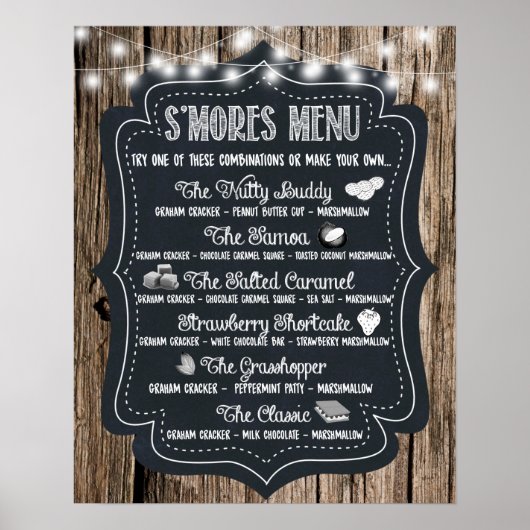 S'mores Bar Poster Afdruk Bruiloft Bord Houten (Voorkant)