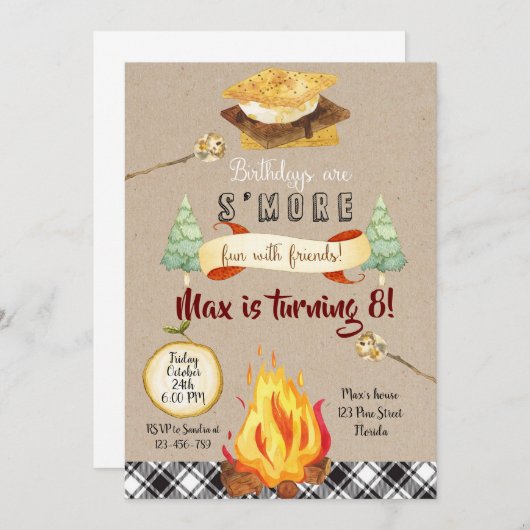 Smores Birthday Invitation, S'mores Invitation (Devant / Derrière)