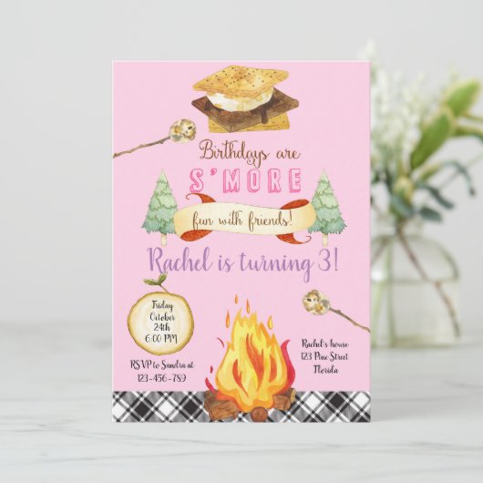 Smores Birthday Invitation, S'mores Invitation (Debout devant)