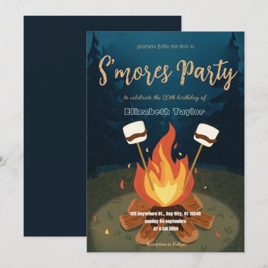 S'mores Birthday Party Invitation – Cozy Campfire (Devant / Derrière)