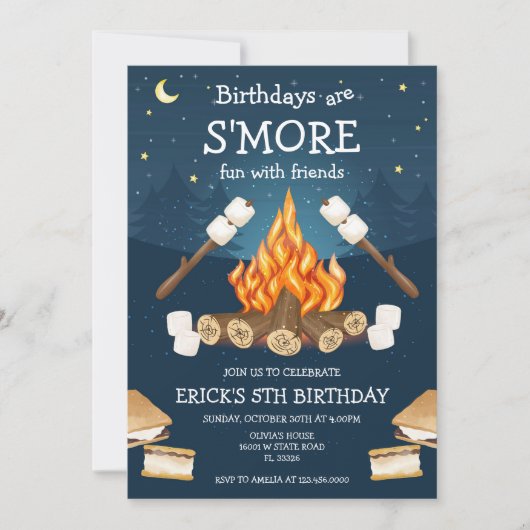 S'mores Birthday Party S'mores Camping Birthday Kaart (Voorkant)